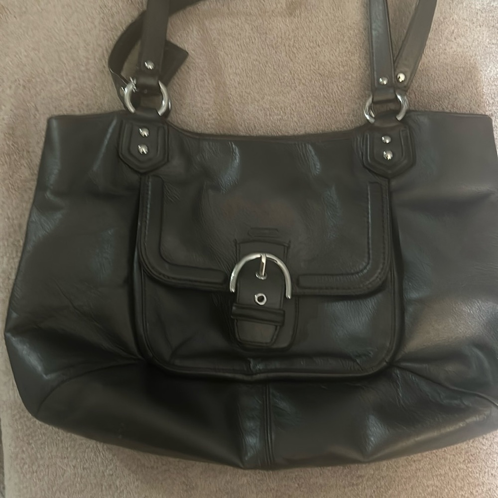 Metallic grey Coach carryall